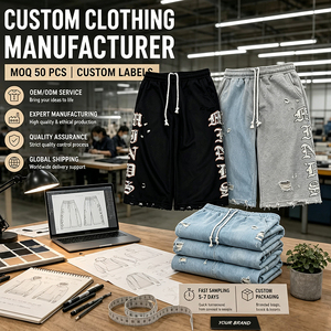 Shorts personnalisés en gros effet vieilli, en molleton de coton de haute qualité, coupe large, style streetwear, longueur trois-quarts, type sweat short - Product Image 1