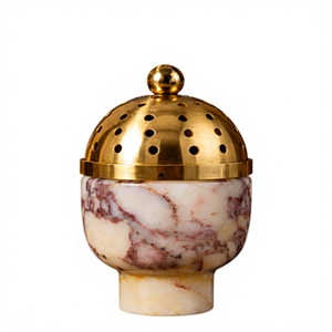Quemador de Incienso de Resina con Aspecto de Mármol de Lujo, Tapa de Cúpula Perforada de Acero Inoxidable Dorado, Incienso Árabe Oud Premium 100% Natural - Product Image 1