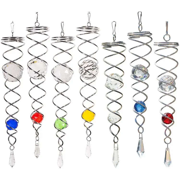 Factory Metal Wind Chimes Spinner Spiral Tail Crystal Twister Garden Ornament Decor Hanging Wind Spinner Gazing Ball Spiral Tail