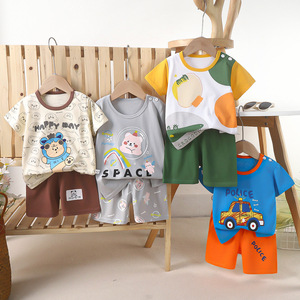 Conjunto de manga corta de algodón informal para niños, nuevo conjunto de verano con patrón de dibujos animados, <span class=keywords><strong>camiseta</strong></span> para niños y niñas, ropa ligera para bebés - Product Image 2