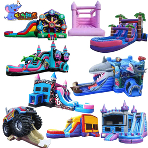 Château gonflable commercial en PVC avec toboggan et piscine, aire de jeux extérieure pour enfants, maisons parallèles - Product Image 5