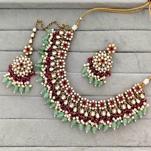Indian Traditional Antique Gold Plated Kundan Choker Necklace <b>Set</b> Pastel MIX Gemstone Bead Bridal Jewelry <b>Set</b> with Earring - Product Image 1