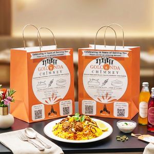 Sac en papier kraft personnalisé, jetable, biodégradable, écologique et recyclable pour les kebabs et le biryani d'Hyderabadi, cuisine indienne, restaurant - Product Image 3