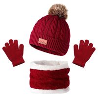 Conjunto de Gorro, Bufanda y Guantes de Punto Largo para Niños, Estilo Europeo Americano, con Logotipo Personalizado, Cálido para Invierno, con Pompón, OEM