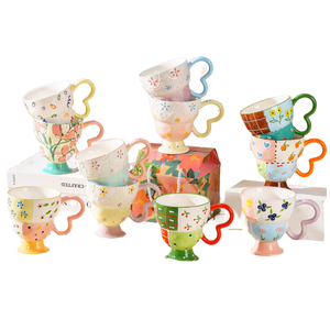 Taza Alta de Cerámica Pintada a Mano con Relieve, con Asa, para Café, Leche, Avena, <span class=keywords><strong>Desayuno</strong></span>, Uso Doméstico - Product Image 1