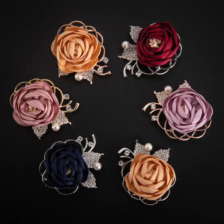 New Fashion Treeable Fabric Rose Brooch Female Inlaid Faux