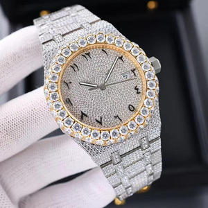 Luxury Full Ice Arabic Numerals Men's Gold Stainless Steel Case Diamond Zircon Moissanite <b>Watch</b> - Product Image 2