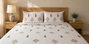Ethnic Hand Block Printed Cotton Comforter Set <b>Quilted</b> Bedcover & Pillow Covers Lightweight Boho King <b>Bedding</b> - Product Image 2