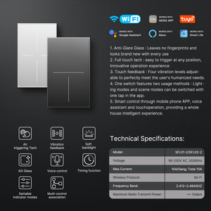 ZigBee สมาร์ทวอทช์ไวไฟ IP20 Tuya สมาร์ทโฮมแอปควบคุมสวิตช์ติดผนังด้วยกระจก AC90-250V สวิตช์ไฟทองเหลืองไวต่อการสัมผัส - Product Image 1