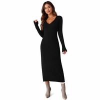 Robe mini élégante FNJIA 2026 personnalisée automne/hiver, col en V, manches longues, ajourée, antistatique, coupe crayon, unie et simple
