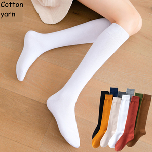 Femmes automne coton épaissi solide demi-longueur <span class=keywords><strong>bas</strong></span> noir filles genou haute étudiant chaussettes - Product Image 1