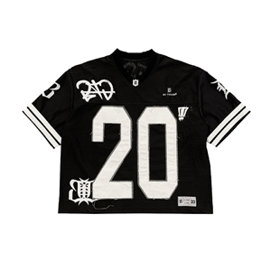 Maillots de football personnalisés en gros, coupe ample, col en V, maillots de rugby surdimensionnés, maillots noirs en mesh pour les fans de football américain - Product Image 1