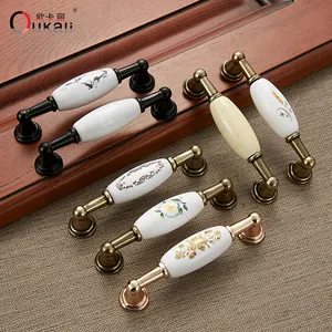 Oukali Wholesale Vintage Ceramic Zinc Antique Gold Bronze Black 96mm Furniture Hardware Kitchen Cabinet Handle Door Pull Handles