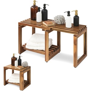 Tabouret de salle de bain extensible en bois massif Zhenjiang, repose-pieds de douche réglable avec étagère de rangement et design pliable - Product Image 1