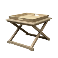 Table d'appoint pliante en bois de chêne massif avec pieds croisés, design antique Wabi-sabi, pour café et thé, HL109-60