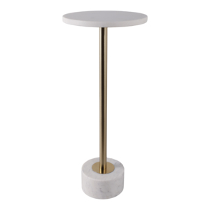 <b>Round</b> Marble Top <b>Side</b> <b>Table</b> With <b>Gold</b> Metal Base For Bedroom Or Living Room Decor - Product Image 4
