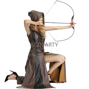 Costume de cosplay médiéval vintage pour <span class=keywords><strong>femme</strong></span> Ecoparty, archer, capuche, guerrier, robe en <span class=keywords><strong>cuir</strong></span>, cape, gilet sans manches - Product Image 6