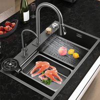 Évier de cuisine cascade de style moderne, multifonctionnel, en acier inoxydable, avec lave-gobelets haute pression