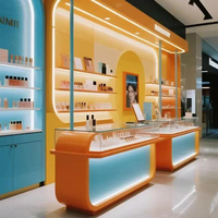 Vitrine en bois massif tendance pour magasin de cosmétiques, parfumerie, boutique, design intérieur métallique, solution de projet tout-en-un