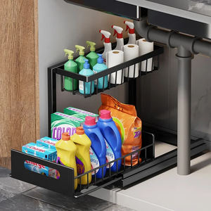 Organizador Metálico Multiusos para Baño y Cocina, de 2 Niveles, con Cajón Deslizante Ajustable, para Debajo del Fregadero - Product Image 1