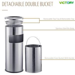 Poubelle en acier inoxydable 13L avec cendrier intégré pour cigarettes et déchets - Product Image 3