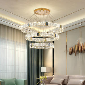 Lustre d'anneau en cristal mené de luxe de double couche de lumière pendante de ciecles pour le salon - Product Image 4
