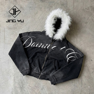 <span class=keywords><strong>Felpa</strong></span> con <span class=keywords><strong>Cappuccio</strong></span> Staccabile in Finta <span class=keywords><strong>Pelliccia</strong></span> per Uomo, Stile Streetwear, Lavaggio Acido, Stampa DTG, Zip Frontale, Personalizzabile, 100% Cotone Pesante - Product Image 4