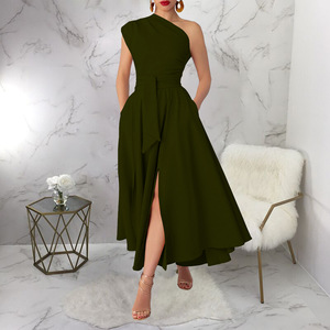 Abito Midi Estivo da Donna, Sexy Monospalla <span class=keywords><strong>con</strong></span> Schiena Scoperta, Vita Alta, Svasato <span class=keywords><strong>con</strong></span> <span class=keywords><strong>Spacco</strong></span> <span class=keywords><strong>Laterale</strong></span>, Stile Minimalista, Elegante per Feste e Serate - Product Image 3