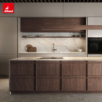 Alland 2026 Rénové Mid Century Modern Rustic Slim Shaker Two Tone Minimalist Japandi Style Glass Dining Walnut Kitchen