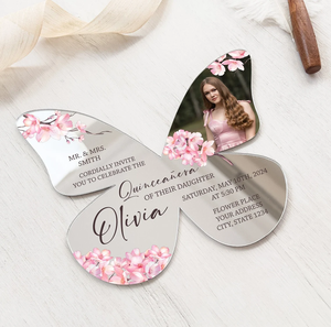 Tarjeta de Invitación Acrílica de Lujo con Diseño Floral de Flores de Cerezo Rosa <span class=keywords><strong>Sakura</strong></span> para Fiesta de Quinceañera de 15 Años o Baby Shower con Mariposas - Product Image 3