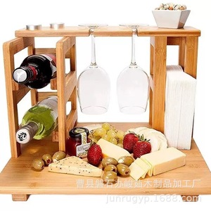 Estante de vino de madera con soporte para copas y bandeja para queso para uso en fiestas - Product Image 1