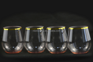 Verre à vin incassable en <span class=keywords><strong>plastique</strong></span> PET à bord doré de 12oz Flûtes à <span class=keywords><strong>champagne</strong></span> et whisky en <span class=keywords><strong>plastique</strong></span> sans pied pour bar - Product Image 4