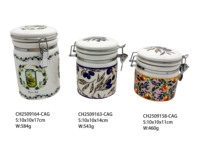 Bocaux de rangement en céramique pour la cuisine avec couvercles à rabat hermétiques, durables et écologiques, 3 tailles différentes, impression sur le dessus