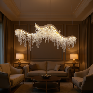 Lámpara de Araña Moderna de Cristal LED con Ondas, 36 Pulgadas, Temperatura de Color Ajustable, Lámpara Colgante para Sala de Estar, Cromo Blanco - Product Image 2