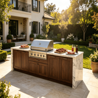Cuisine extérieure modulaire en acier inoxydable avec station barbecue, robinet, charnière, glissière de tiroir, panier de tiroir et plan de travail en quartz