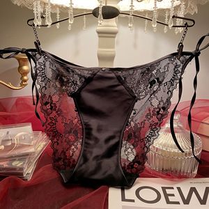 Culotte en Satin tentante femmes voir à travers maille évider érotique séduisante dentelle mince bande Sexy Machine broderie sous-vêtements - Product Image 3