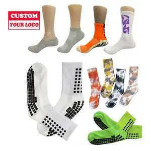 Vente en gros de chaussettes de printemps décontractées en coton pour hommes d'affaires pour adultes, chaussettes tricotées respirantes avec logo de compression au genou