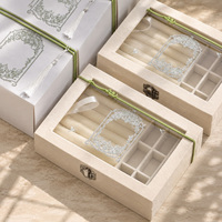 Maßgefertigte Transparente Acryl-Ringbox Samt-Halskettenbox Verpackung Bestickte Neugeborenen-Babyparty-Geschenkbox Schmuckbox-Set
