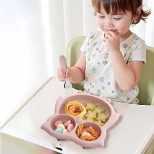 2025 sıcak satış bebek bölünmüş baykuş plakaları Bpa ücretsiz gıda sınıfı hayvan silikon bebek emme kasesi tabaklar silikon bebek besleme seti - Product Image 5