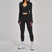 Ensemble de yoga sans couture pour femme : veste courte à manches longues, soutien-gorge de sport et short cycliste taille haute – Tenue de sport pour la gym et l'entraînement