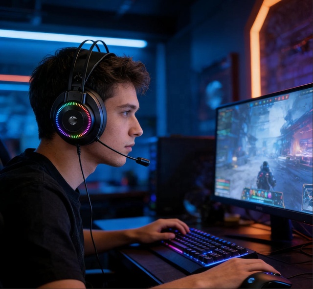 GH10 RGB Backlit Gaming Headset Noise Cancelling Microphone 360 Sound Breathable Comfortable Earpieces Wired Over Ear Headphone