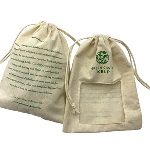 Pochette de rangement en coton grenadine recyclable avec cordon de serrage et perles pour l'emballage d'autocollants, de bougies et de cadres photo - Product Image 1