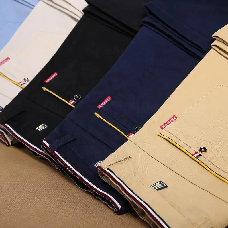 Pantalones de algodón puro para hombre, pantalones elásticos altos, pantalones casuales para hombre, Pantalones rectos de negocios para hombre, pantalones negros de estilo coreano para primavera