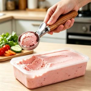 Stainless Steel Ice Cream Scoop With Wooden Handle Manual Dessert Spoon For Household Use - Product Image 1
