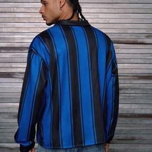 T-shirt polo à manches longues rayé rétro streetwear, col polo, impression numérique personnalisée, t-shirt polo décontracté pour homme - Product Image 3