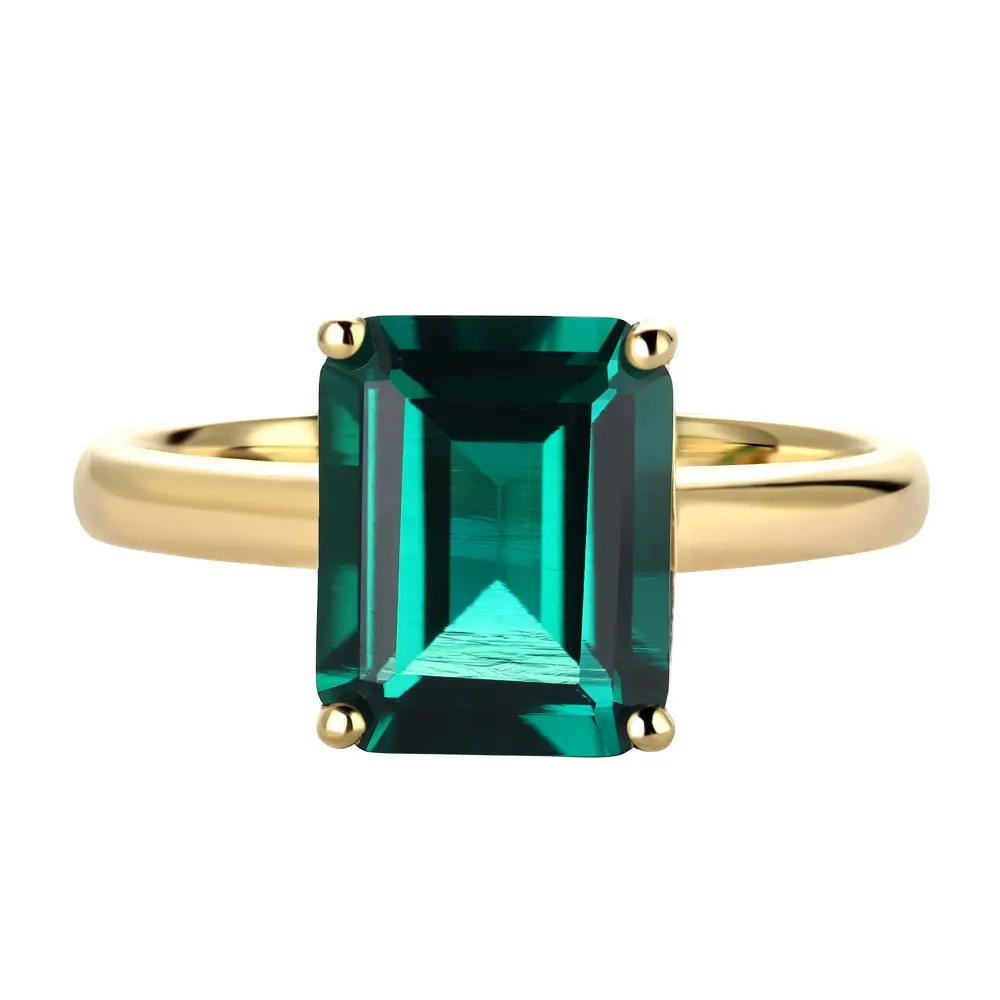Lab Grown Zambian Emerald Ring Emerald Cut Gemstone 3CT 8X10mm 14K Yellow Gold Engagement Ring Fashion Jewelry
