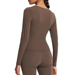 Camiseta de Yoga de Manga Larga con Cuello en V para Mujer, Compresión Deportiva, Elástica, Ajustada, Transpirable, con Estiramiento en Cuatro Direcciones - Product Image 2