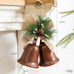 LINGKAI Double Metal Bell <b>Christmas</b> Ornament With Pine <b>Cone</b> Artificial Pine Needle Plaid Bow Jute Rope Xmas <b>Tree</b> Hanging Decor - Product Image 5