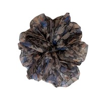 Scrunchie Rambut Organza Motif Bunga Vintage, Kain Kasa Transparan, Ikat Rambut Elastis Ukuran Besar, Aksesoris Rambut Wanita untuk Sehari-hari