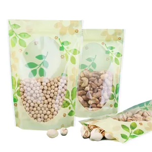 Printed ziplock polybag resealable stand up pouch plastic food packaging bags doypack for food with clear window